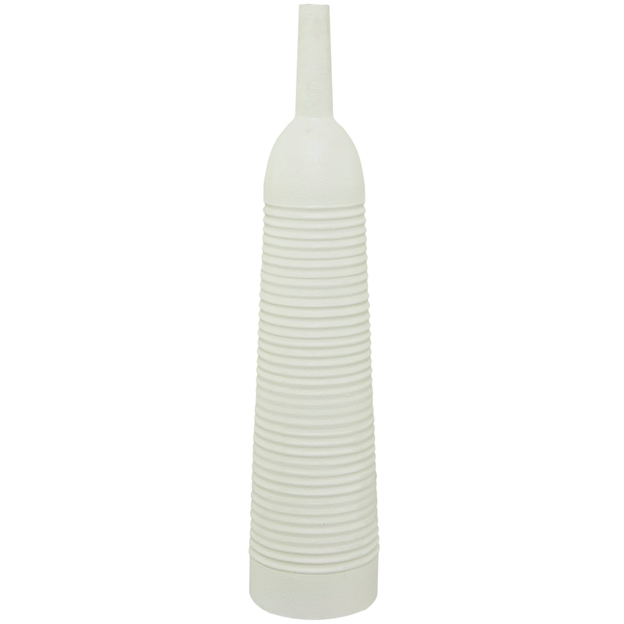 White Metal Grooved Vase 8" x 8" x 36"